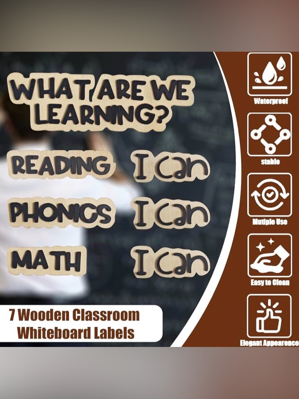 Wooden Classroom Whiteboard Labels - Natural Wood "I Can" Learning Set